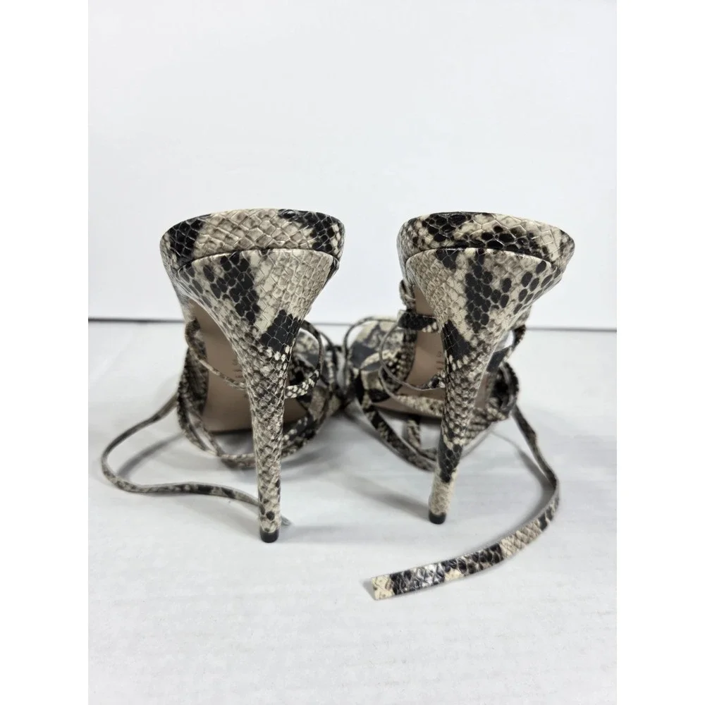 SCHUTZ WOMAN CLOE SNAKE Print LEATHER ANKLE Gladiators WRAP Heel Pump Sz 8.5